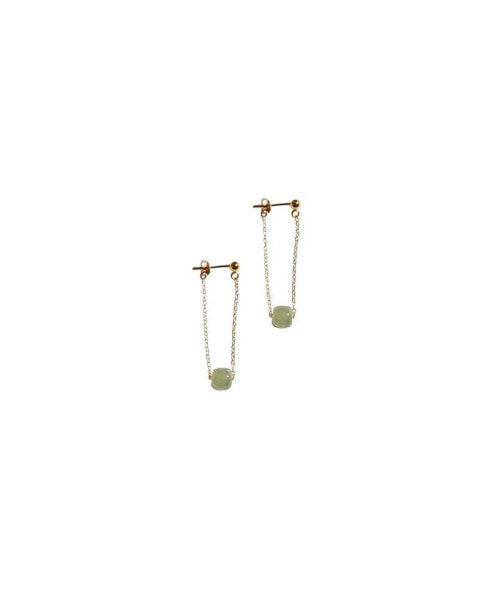 Zodiac collection | Libra — Skinny gold chain jade earrings