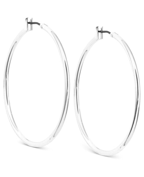 SILVER-TONE THIN HOOP EARRINGS, 1.6"