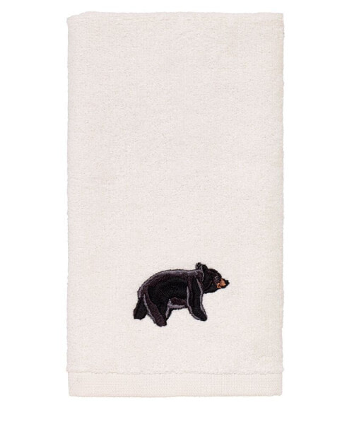 Black Playful Bears Lodge Cotton Fingertip Towel, 11" x 18"