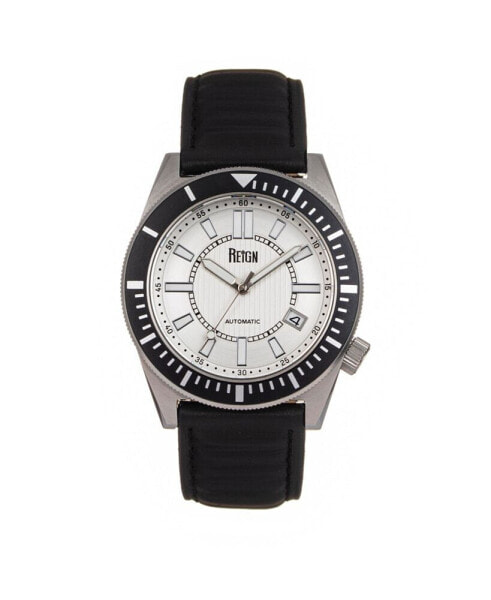 Men Francis Leather Watch - Black/Silver, 42mm