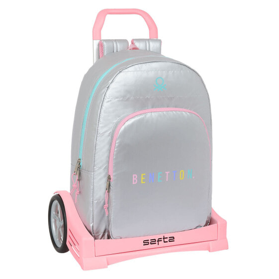 Школьный рюкзак с колесиками Benetton Silver Стеганый Серебристый 30 x 46 x 14 cm