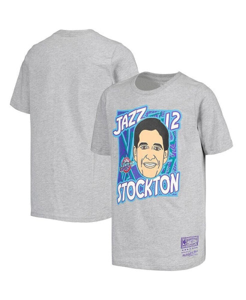 Футболка для малышей Mitchell & Ness John Stockton серого цвета "Король площадки" класcическая серия Юта Джаз