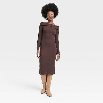 Women's Long Sleeve Midi Bodycon Dress - Universal Thread Brown M