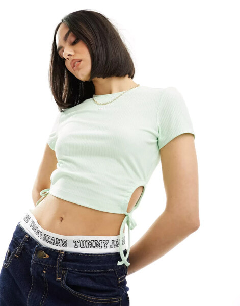 Tommy Jeans cropped ribbed top in green