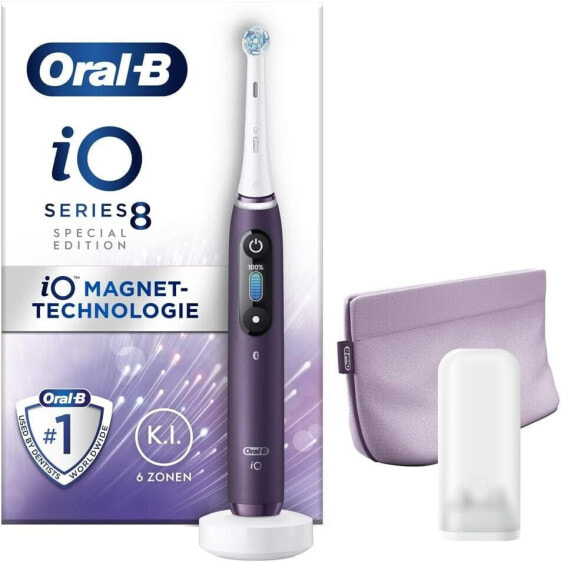 Oral-B iO 8 Special Edition Electric Toothbrush with Revolutionary Magnetic Technology & Micro Vibrations, 6 Cleaning Programs, Colour Display & Beauty Bag, Violet Ametrine