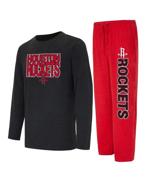 Men's Red/Black Houston Rockets Meter Long Sleeve T-Shirt Pants Sleep Set