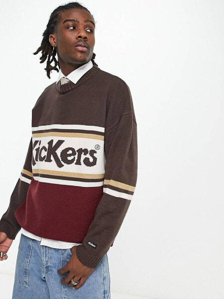 Kickers oversized slogan jumper in brown and red