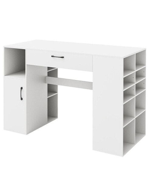 Counter Height Sewing Craft Table Computer Desk with Adjustable Shelves and Drawer-White