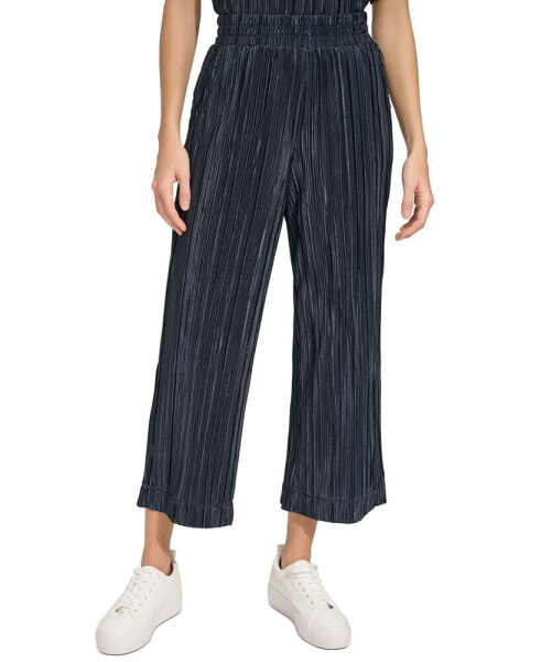Andrew Marc New York Women's High-Rise Pull-On Plisse Crop Pants