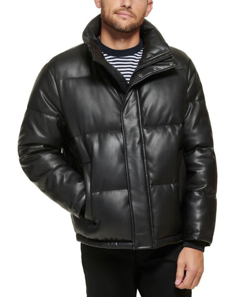 Men's Faux Leather Classic Puffer Jacket