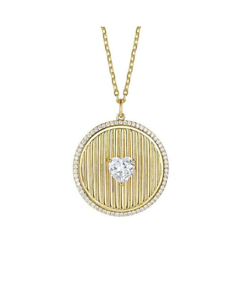 14k Gold Plated Sterling Silver with Cubic Zirconia Heart Medallion Pendant Necklace
