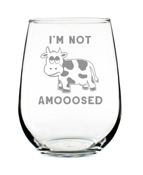 I'm not Amooosed Funny Cow Gifts Stem Less Wine Glass, 17 oz