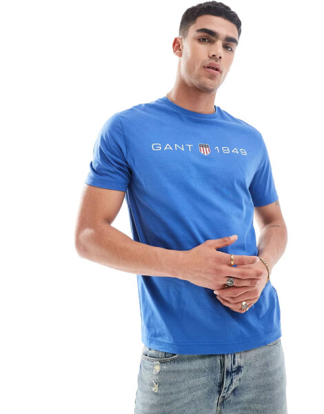 GANT shield logo front print t-shirt in mid blue