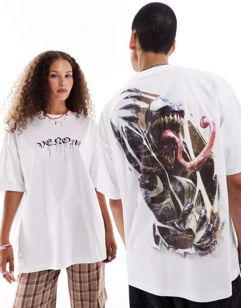 ASOS DESIGN Marvel unisex oversized t-shirt with graphic Venom prints in white