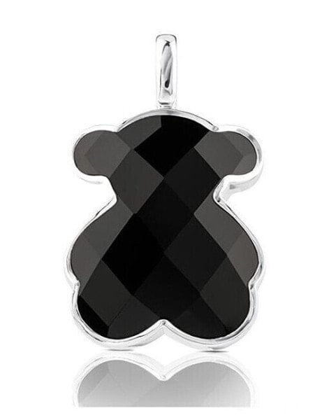 Bold silver teddy bear pendant with onyx Icon Color 1000146000