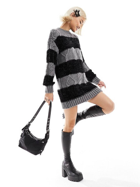 Mango oversized jumper stripe dress in black and white