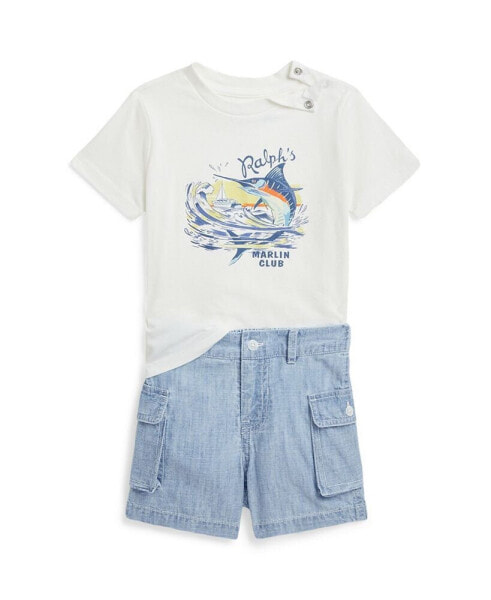 Baby Boys Jersey Graphic Tee and Chambray Short Set