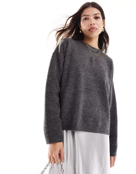 Vero Moda Aware knitted dropped shoulder jumper in dark grey melange