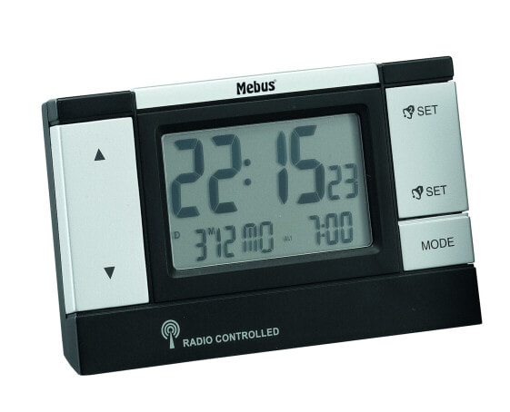 Mebus 51059 - Digital alarm clock - Black - Silver - 12/24h - LCD - 2 lines - Battery