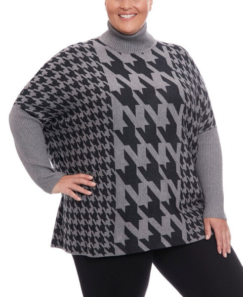 Plus Sized Long Sleeve Turtleneck Poncho Sweater