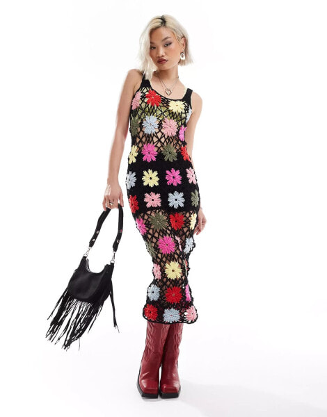 Reclaimed Vintage limited edition crochet floral knitted dress