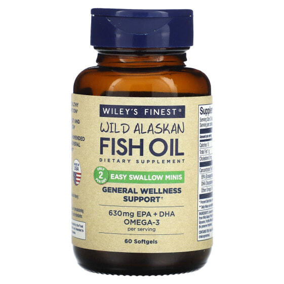 Wiley's Finest, Жир диких аляскинских рыб, Easy Swallow Minis, 60 мягких таблеток