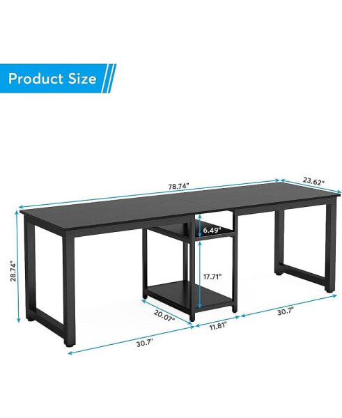 78 Inches Computer Desk, Extra Large Two Person Office Desk with Shelf, Double Workstation Desk for Home Office