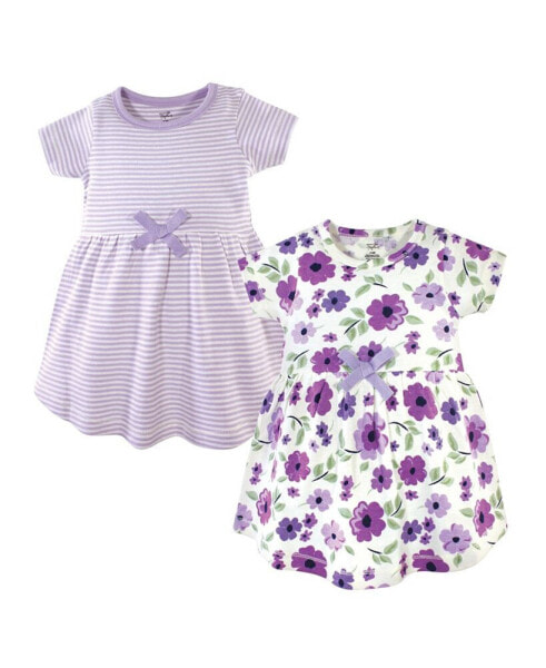 Baby Girls Baby ganic Cotton Short-Sleeve Dresses 2pk, Purple Garden