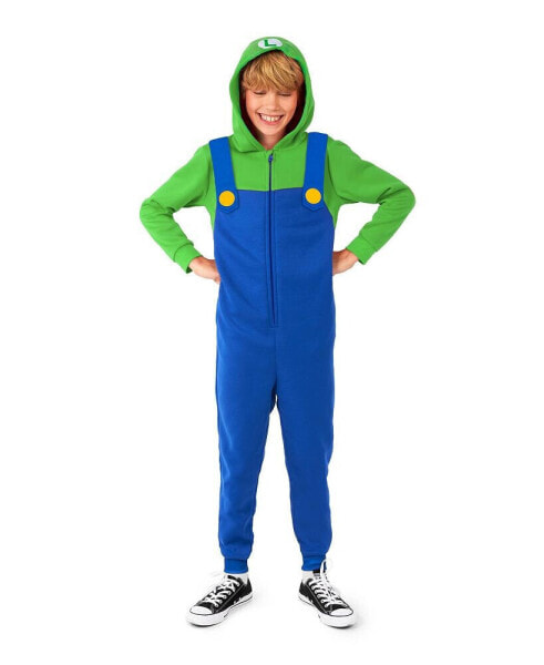 Little and Big Boys Luigi Zip Up Onesie Outfit