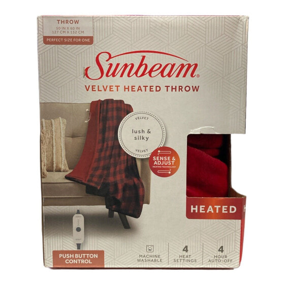 Sunbeam Velvet Heated Throw Blanket - Red Plaid