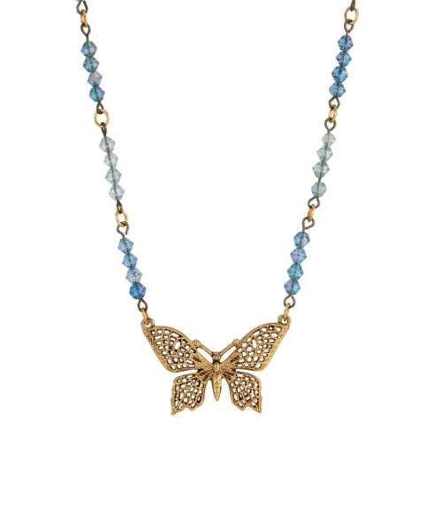 Acrylic Blue Bead Butterfly Necklace