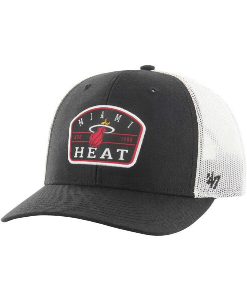 Men's Black Miami Heat Semi Patch Trucker Adjustable Hat