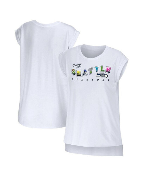 Women's White Seattle Seahawks Greetings From Muscle T-shirt