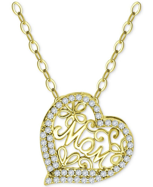 Cubic Zirconia Mom Heart Pendant Necklace in 18k Gold-Plated Sterling Silver, 16" + 2" extender, Created for Macy's