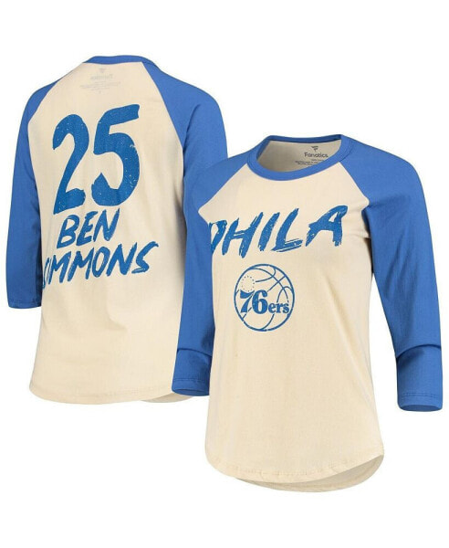 Women's Ben Simmons Cream Philadelphia 76ers Raglan 3/4-Sleeve T-shirt