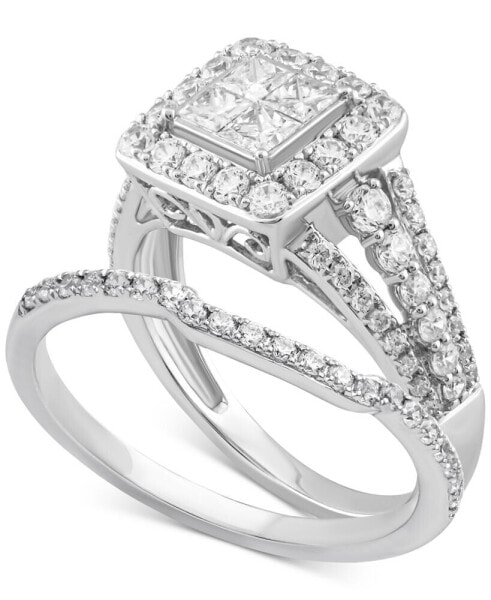 Кольцо Macy's Diamond Princess Halo Bridal Set