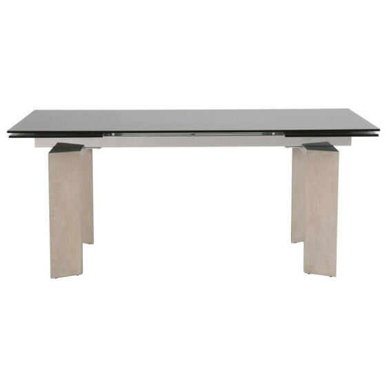 Tempered Glass Top Extendable Dining Table With Double Pedestal Base, Gray