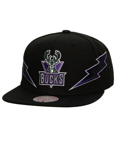 Men's Black Milwaukee Bucks Hardwood Classics Soul Double Trouble Lightning Snapback Hat