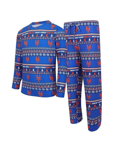 Men's Royal New York Mets Knit Ugly Sweater Long Sleeve Top and Pants Set