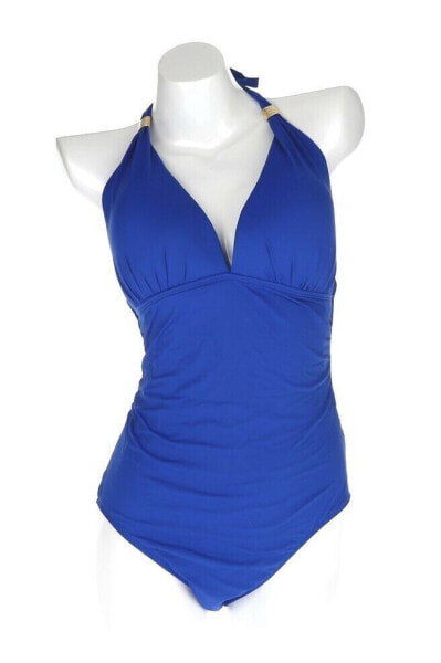 Lauren Ralph Lauren Blue Solid Halter One Piece Lace Up Swimsuit Size 12