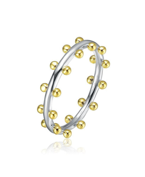 RA White Gold Plated and 14K Gold Plated Bead Band Ring