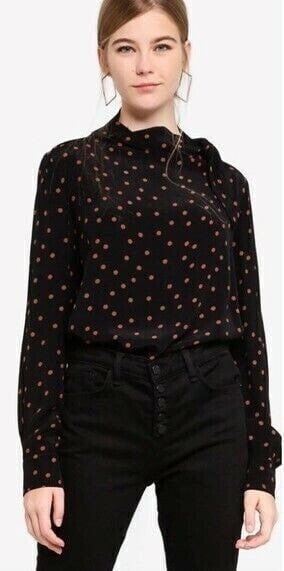 Блузка с черным галстуком в горошек Topshop Long Sleeve Polka Dot размер 12