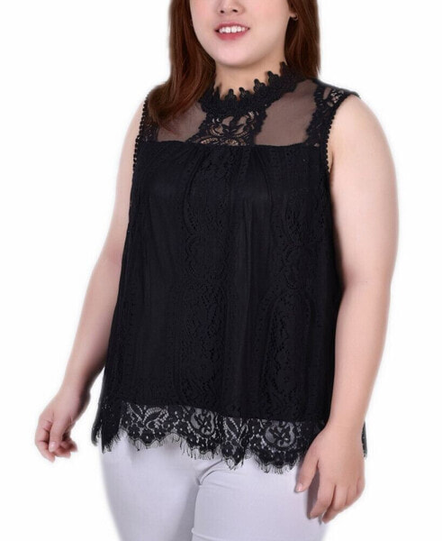 Plus Size Sleeveless Mock Neck Lace Top