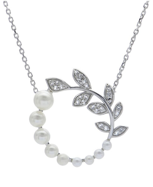 Macy's cultured Freshwater Pearl (2-1/2 - 5-1/2mm) & White Topaz (1/4 ct. t.w.) Circle Vine 18" Pendant Necklace in Sterling Silver