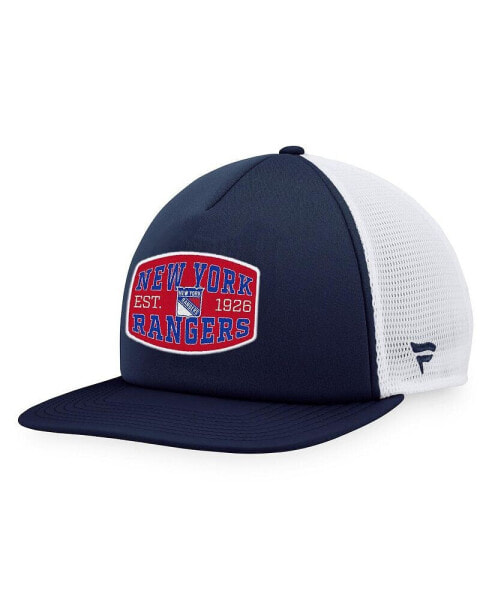 Men's Navy, White New York Rangers Foam Front Patch Trucker Snapback Hat