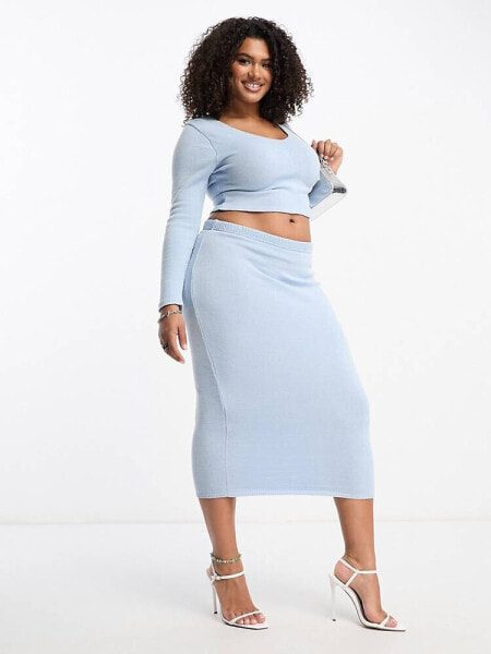 I Saw It First Plus midi skirt co-ord in pale blue