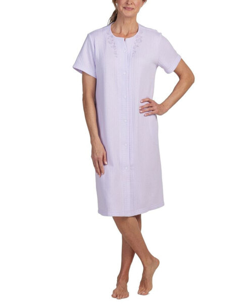 Women's Embroidered Short-Sleeve Snap Robe