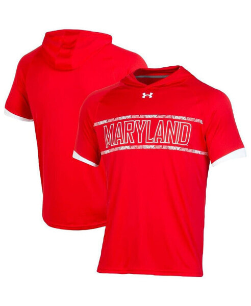 Men's Red Maryland Terrapins On-Court Basketball Shooting Hoodie Raglan Performance T-shirt