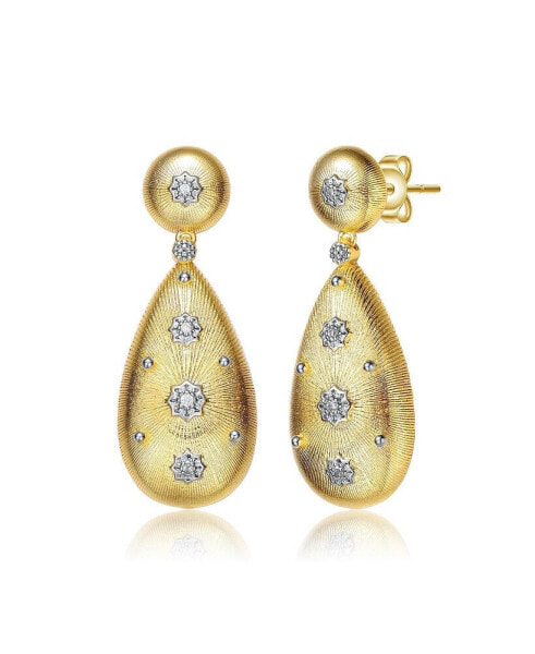 Rhodium and 14K Gold Plated Cubic Zirconia Drop Earrings