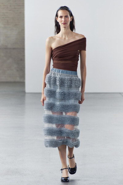 Organza skirt with combined ruffles